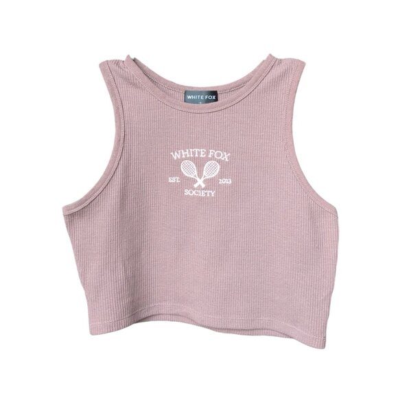 White Fox Boutique Brown Waffle Cropped Tank Top Women Size Small - Picture 5 of 11